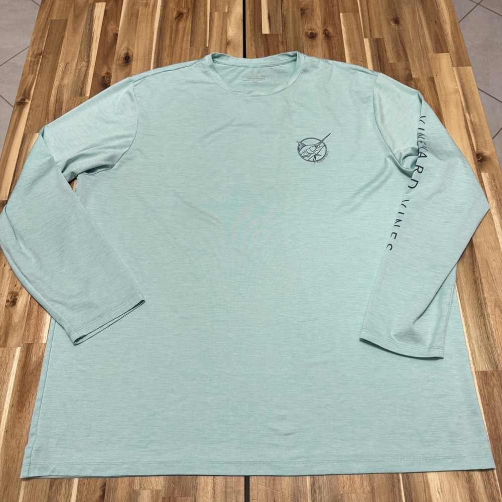 Vineyard Vines Performance Shirt Mens 2XL Teal Fishing Marlin Long Sleeve Fish